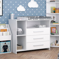 Vicco Set di mobili per bambini Bianco 3 parti, con fasciatoio, scaffale per giocattoli e libreria