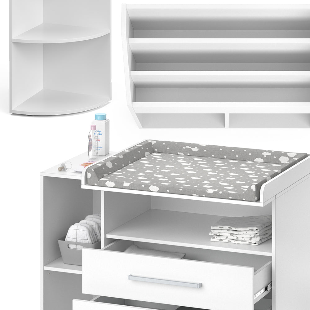 Vicco Set di mobili per bambini Bianco 3 parti, con fasciatoio, scaffale per giocattoli e libreria