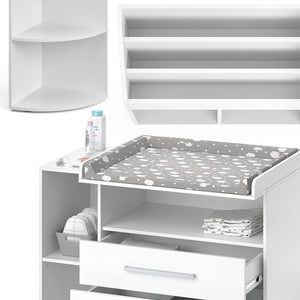 Vicco Set di mobili per bambini Bianco 3 parti, con fasciatoio, scaffale per giocattoli e libreria