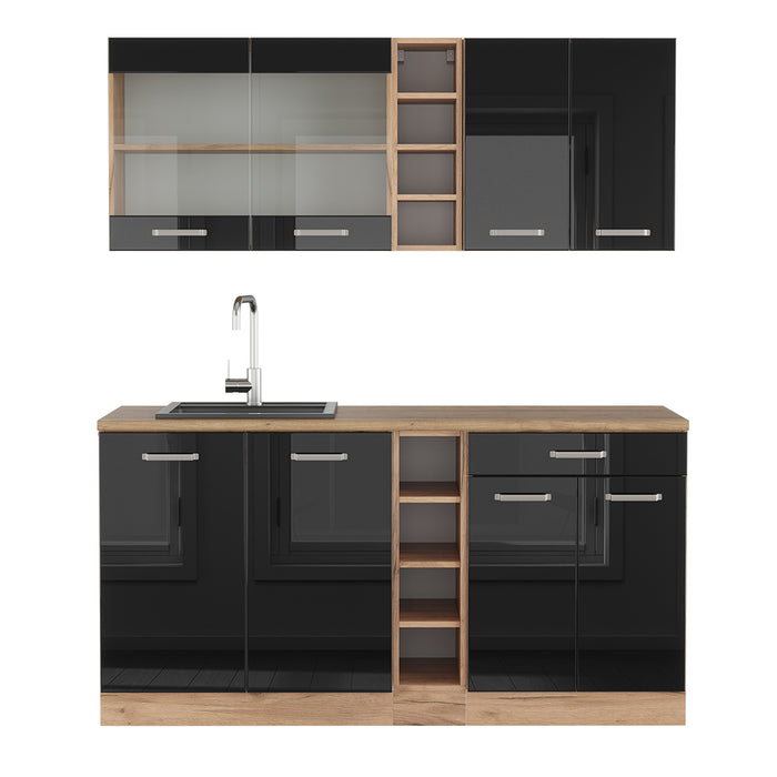 Vicco Cucina completa Rovere nero/oro lucido 160 cm , PL Rovere
