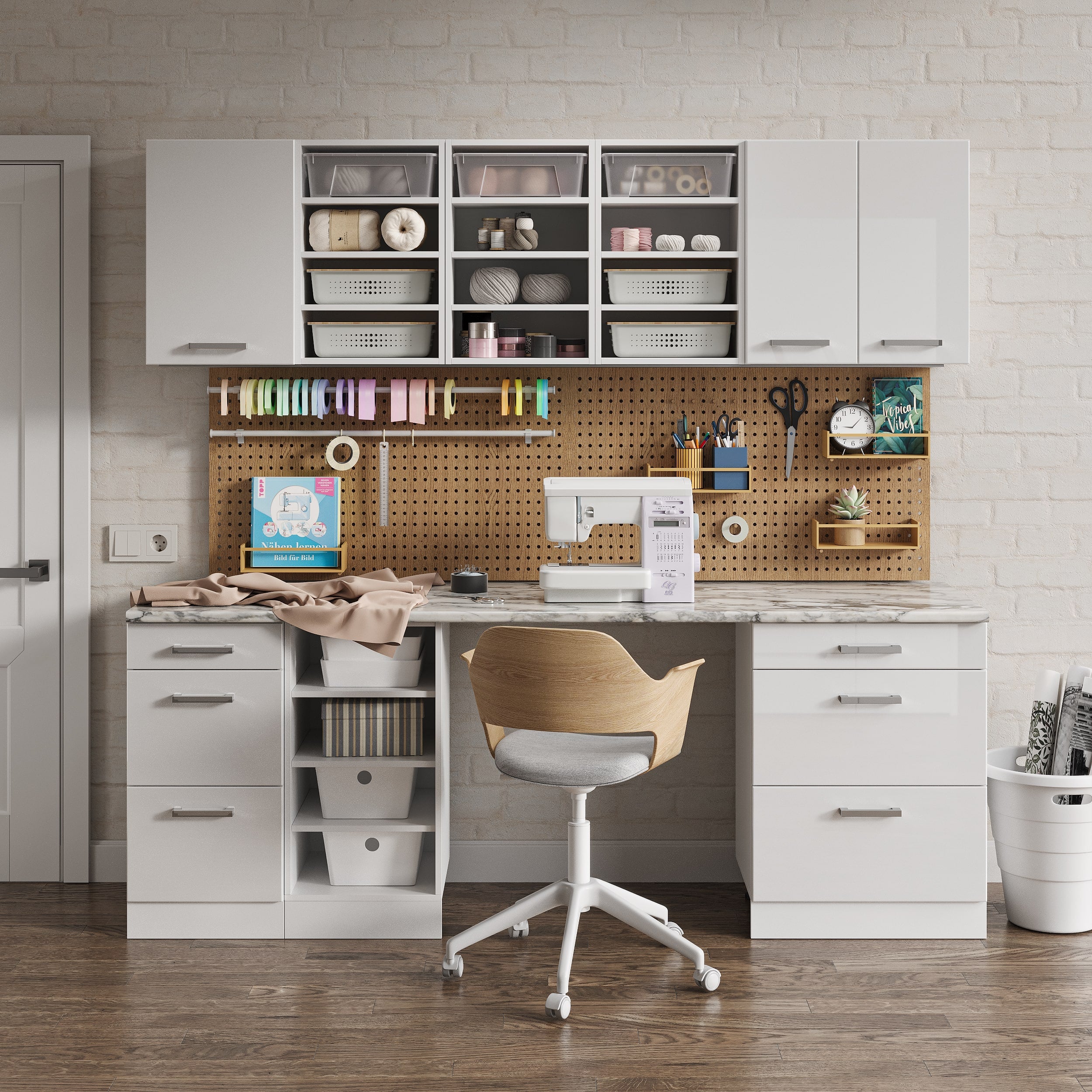 Vicco Base universale Bianco lucido 80 cm con cassetti e ante, senza piano di lavoro