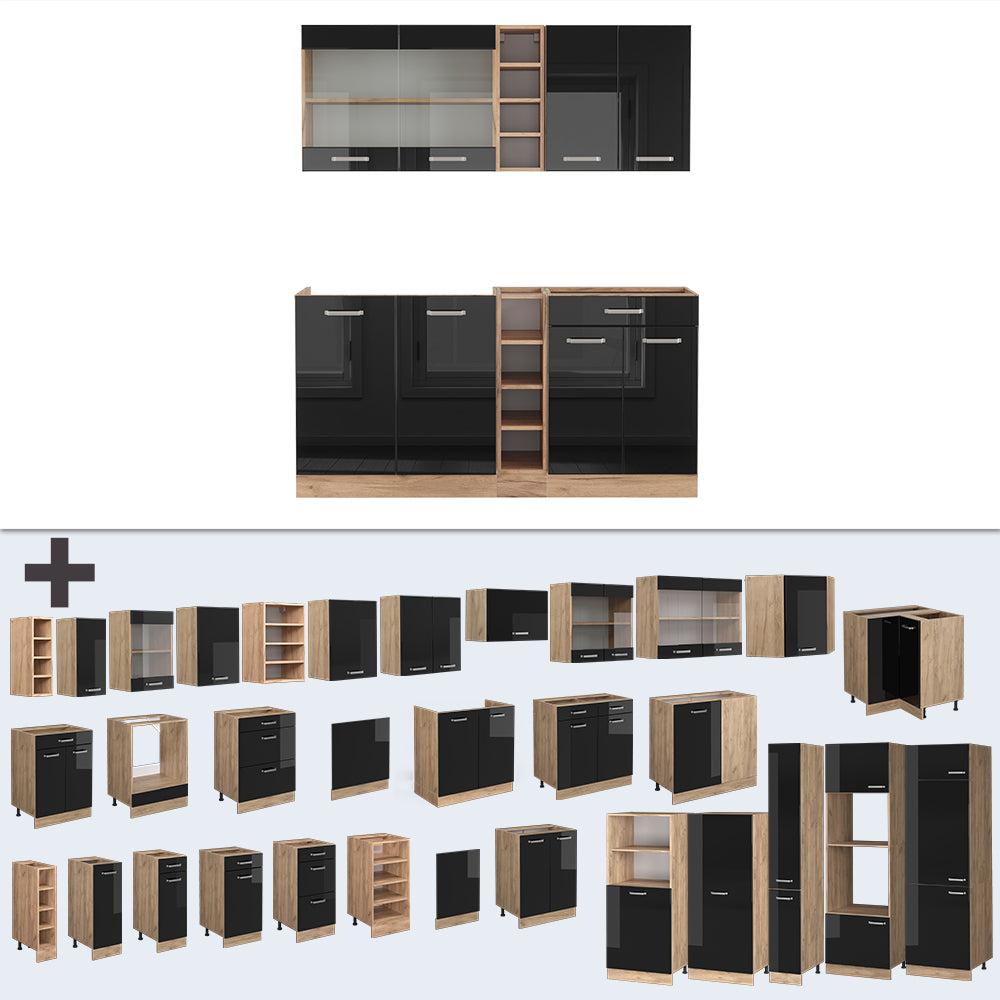Vicco Cucina completa Rovere nero/oro lucido 160 cm , PL Marmo