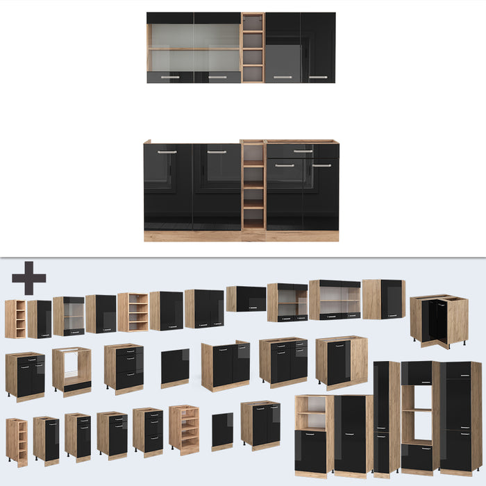 Vicco Cucina completa Rovere nero/oro lucido 160 cm , PL Marmo
