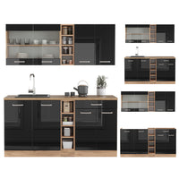 Vicco Cucina completa Rovere nero/oro lucido 160 cm , PL Marmo
