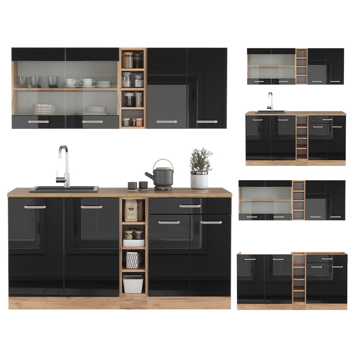Vicco Cucina completa Rovere nero/oro lucido 160 cm , PL Marmo