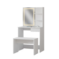 Vicco Tavolo da toeletta Bianco 75 cm con specchio a LED, caricatore QI e panchina