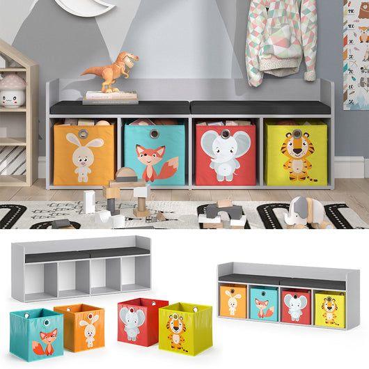 Vicco Scaffale per bambini Bianco 142.4 x 53.4 cm 4 scomparti, con cassette pieghevoli colorate