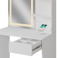 Vicco Tavolo da toeletta Bianco 75 cm con specchio a LED e stazione di ricarica QI