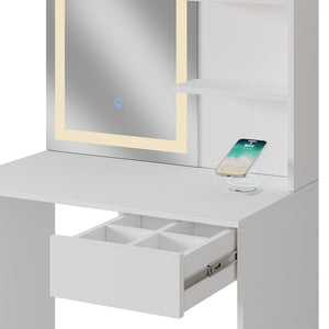 Vicco Tavolo da toeletta Bianco 75 cm con specchio a LED e stazione di ricarica QI