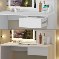 Vicco Tavolo da toeletta Bianco 75 cm con specchio a LED, caricatore QI e panchina