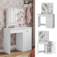 Vicco Tavolo da toeletta Bianco 90 cm con specchio a LED e stazione di ricarica QI