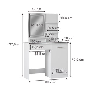 Vicco Tavolo da toeletta Bianco 90 cm con specchio a LED e stazione di ricarica QI