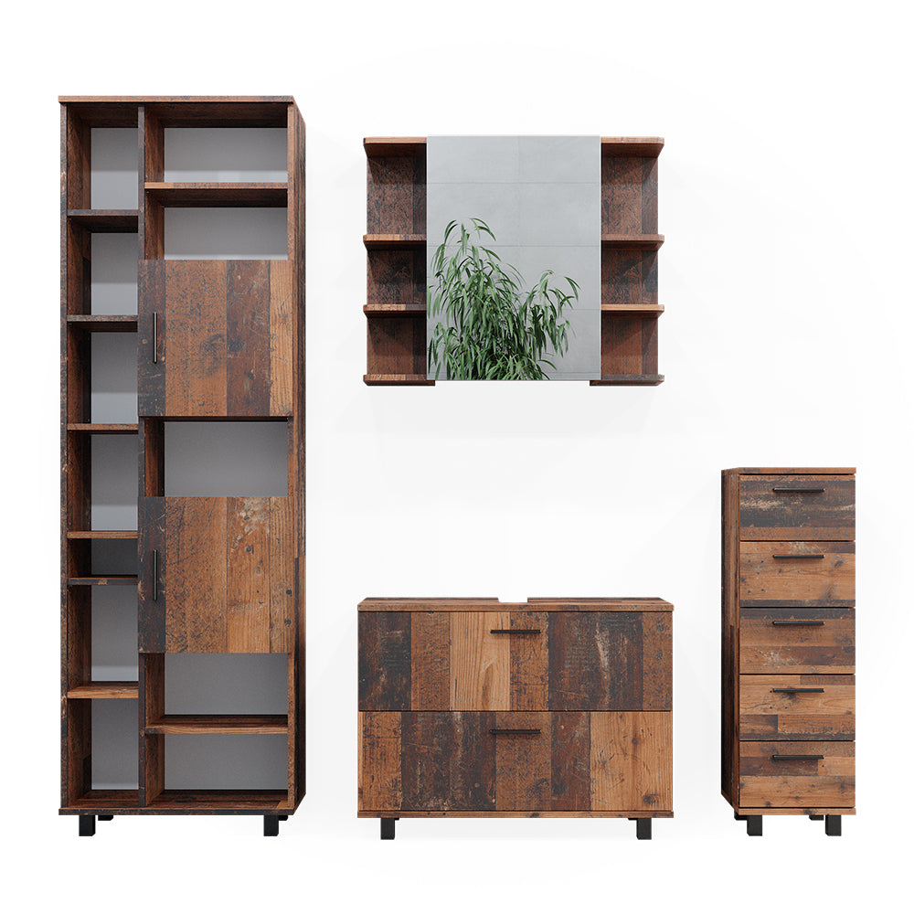 Vicco Set di mobili da bagno Rovere rustico 4 parti, con armadio alto