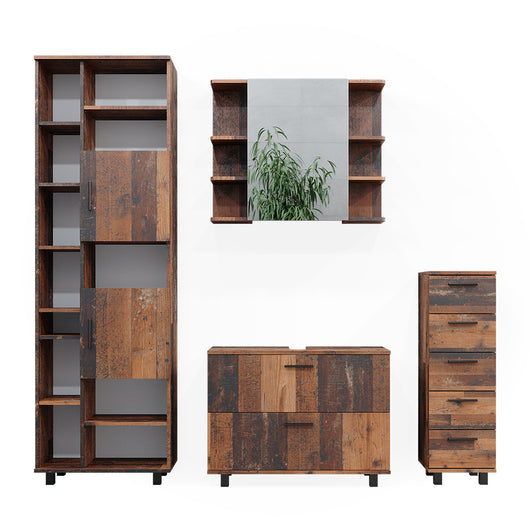 Vicco Set di mobili da bagno Rovere rustico 4 parti, con armadio alto