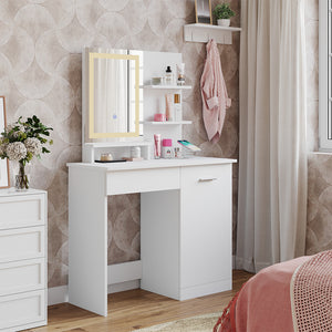 Vicco Tavolo da toeletta Bianco 90 cm con specchio a LED e stazione di ricarica QI