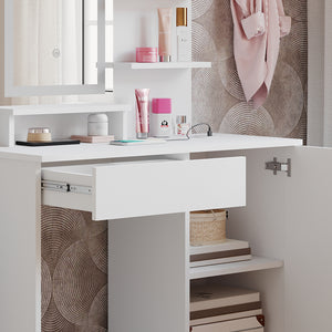 Vicco Tavolo da toeletta Bianco 90 cm con specchio a LED e stazione di ricarica QI