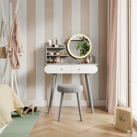 Vicco Tavolo da toeletta Grigio 80 cm con illuminazione a LED e sgabello