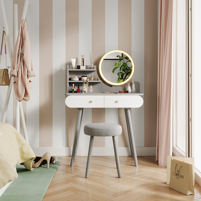 Vicco Tavolo da toeletta Grigio 80 cm con illuminazione a LED e sgabello