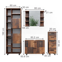 Vicco Set di mobili da bagno Rovere rustico 4 parti, con armadio alto