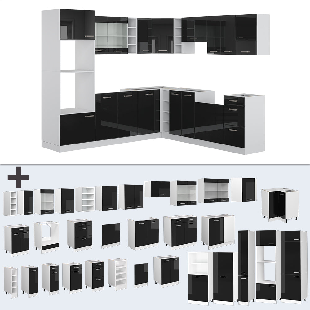 Vicco Cucina angolare completa Nero lucido/bianco 237 x 247 cm , PL Antracite
