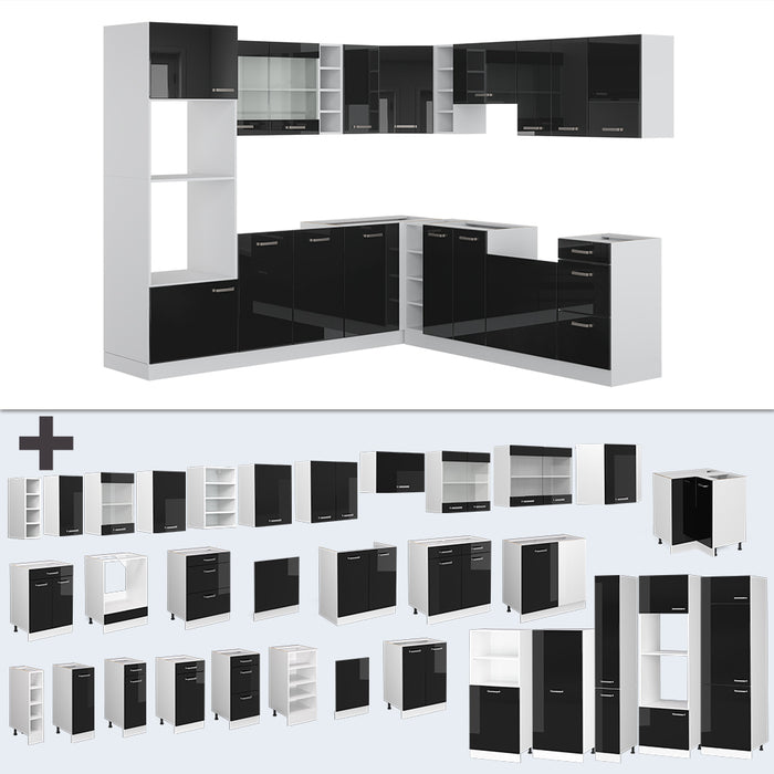 Vicco Cucina angolare completa Nero lucido/bianco 237 x 247 cm , PL Antracite