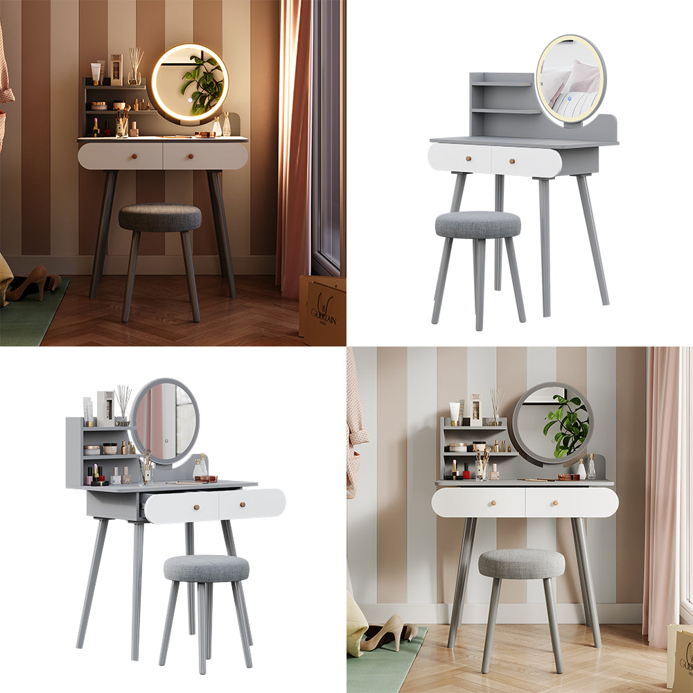 Vicco Tavolo da toeletta Grigio 80 cm con illuminazione a LED e sgabello