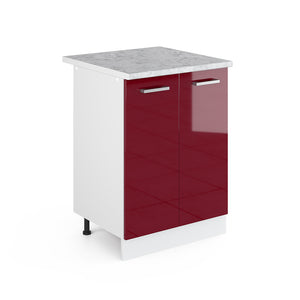 Vicco Base universale Rosso bordeaux lucido 60 cm con ante, con piano di lavoro