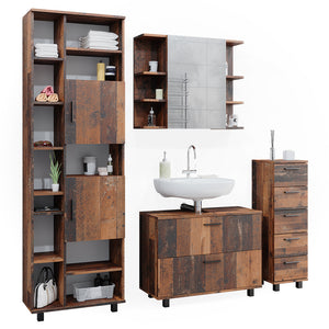 Vicco Set di mobili da bagno Rovere rustico 4 parti, con armadio alto