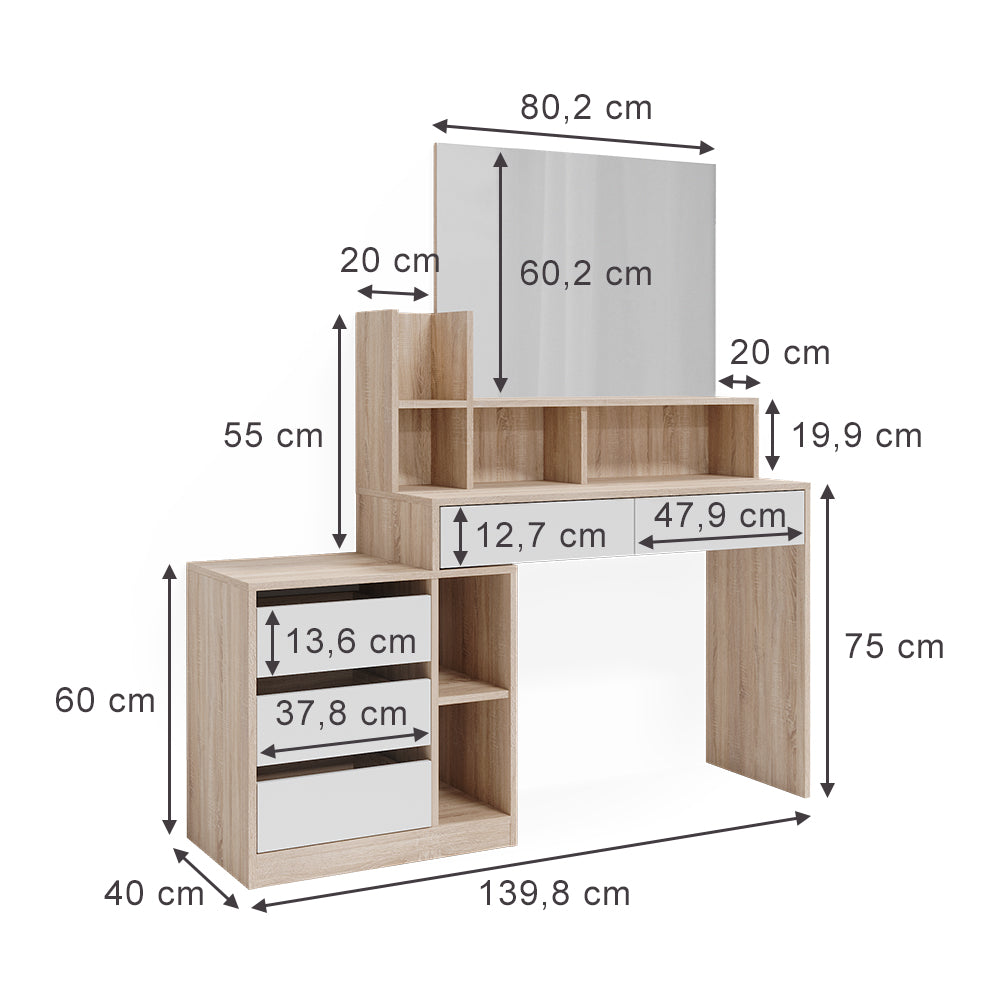 Vicco Tavolo da toeletta Bianco/Sonoma 139.8 cm