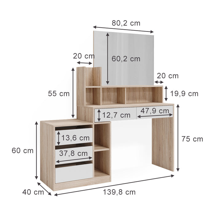 Vicco Tavolo da toeletta Bianco/Sonoma 139.8 cm