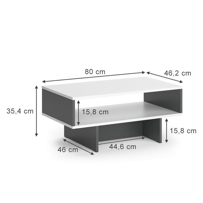 Vicco Tavolino da salotto Bianco/antracite 80 x 46,2 cm con 1 ripiano