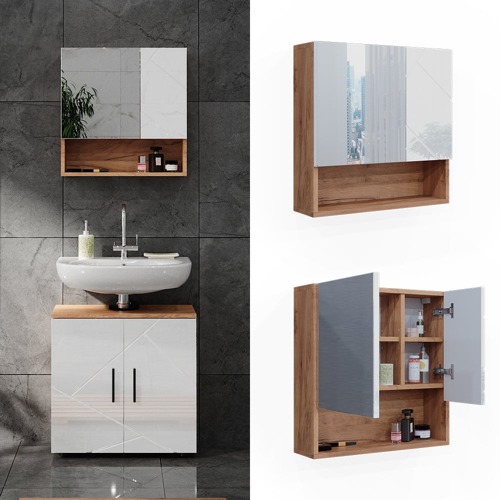 Vicco Specchio contenitore bagno Bianco lucido/oro power oak 54 x 55 cm