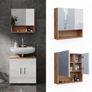 Vicco Specchio contenitore bagno Bianco lucido/oro power oak 54 x 55 cm