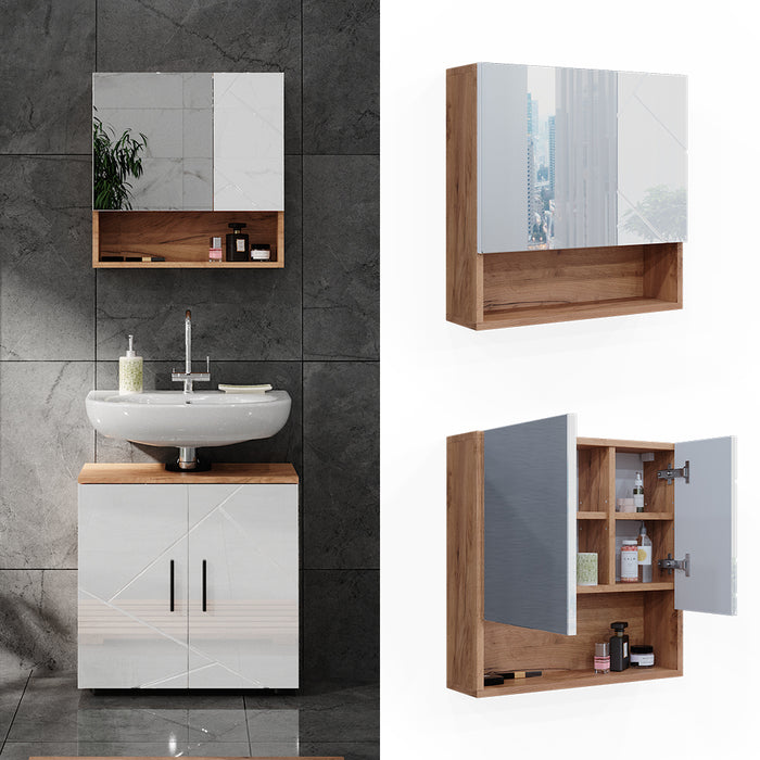Vicco Specchio contenitore bagno Bianco lucido/oro power oak 54 x 55 cm