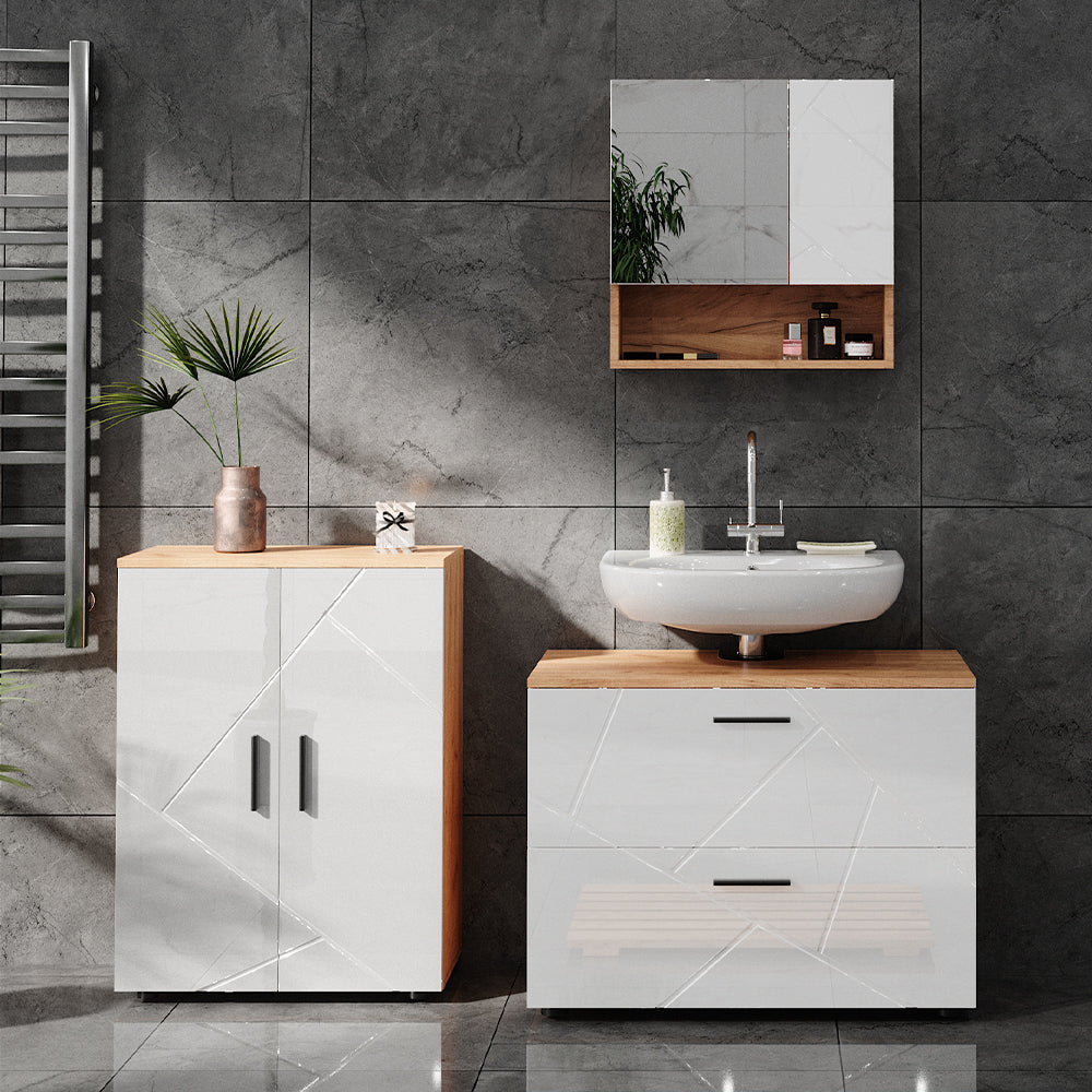 Vicco Specchio contenitore bagno Bianco lucido/oro power oak 54 x 55 cm