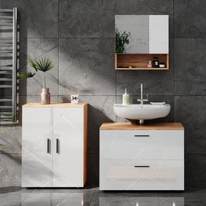 Vicco Specchio contenitore bagno Bianco lucido/oro power oak 54 x 55 cm