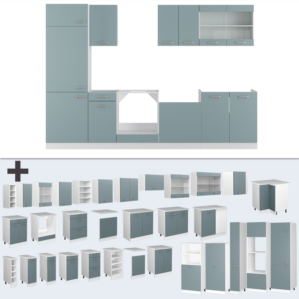 Vicco Cucina componibile Blu-grigio/bianco 300 cm senza piano di lavoro