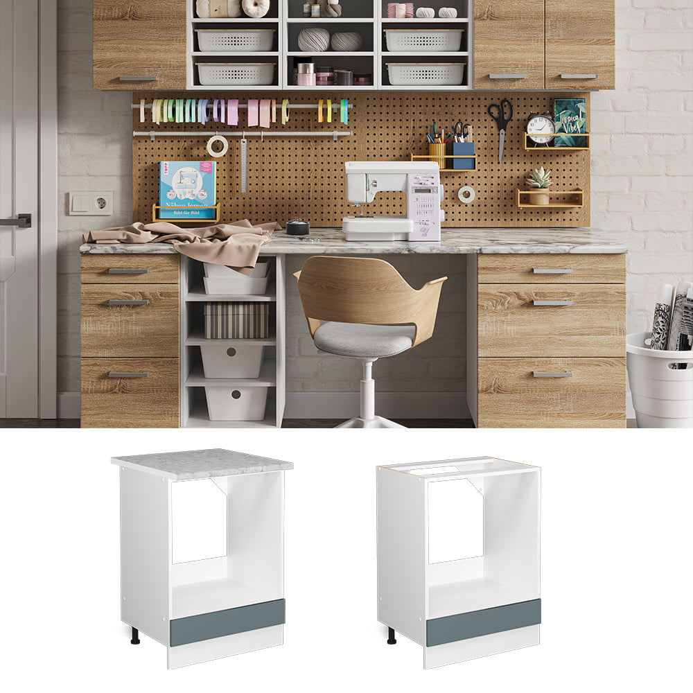 Vicco Base universale Grigio-blu 60 cm con ampia nicchia, con piano di lavoro