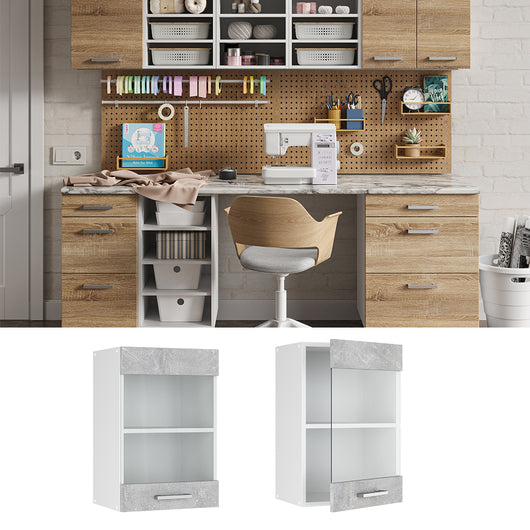 Vicco Pensile universale Calcestruzzo 40 cm con anta in vetro