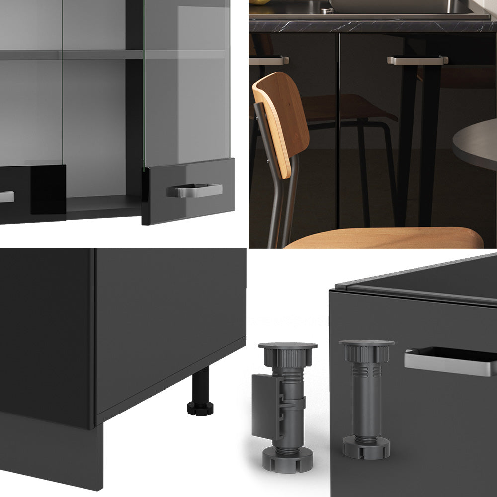 Vicco Cucina monoblocco Nero lucido/antracite 140 cm , PL Marmo