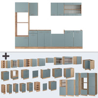 Vicco Cucina componibile Rovere blu-grigio/oro 300 cm con armadio alto, PL Antracite