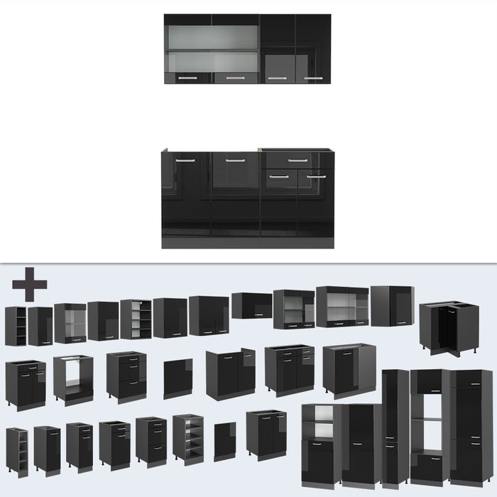 Vicco Cucina monoblocco Nero lucido/antracite 140 cm senza piano di lavoro