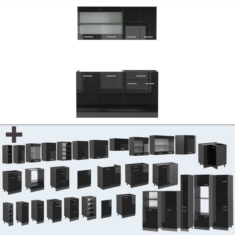 Vicco Cucina monoblocco Nero lucido/antracite 140 cm , PL Marmo