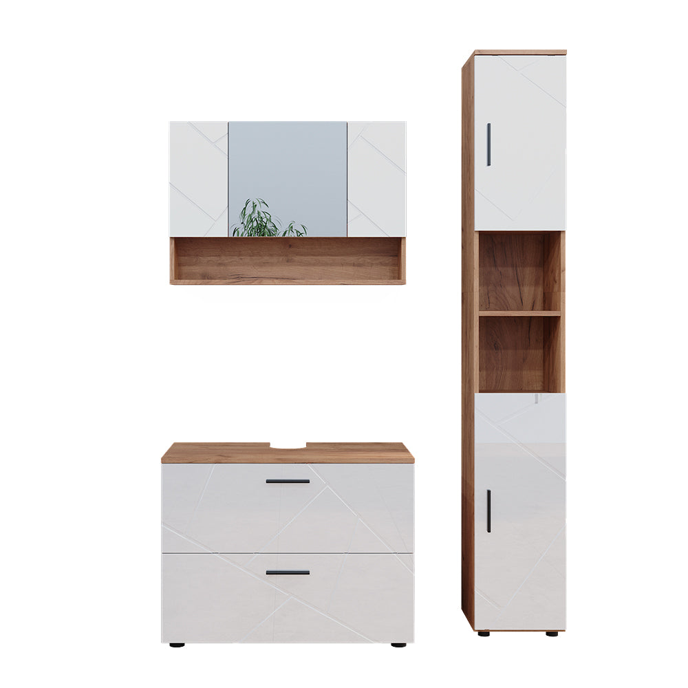 Vicco Set di mobili da bagno Bianco lucido/oro power oak 3 pezzi, base 80 cm