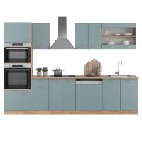 Vicco Cucina componibile Rovere blu-grigio/oro 300 cm con armadio alto, PL Antracite