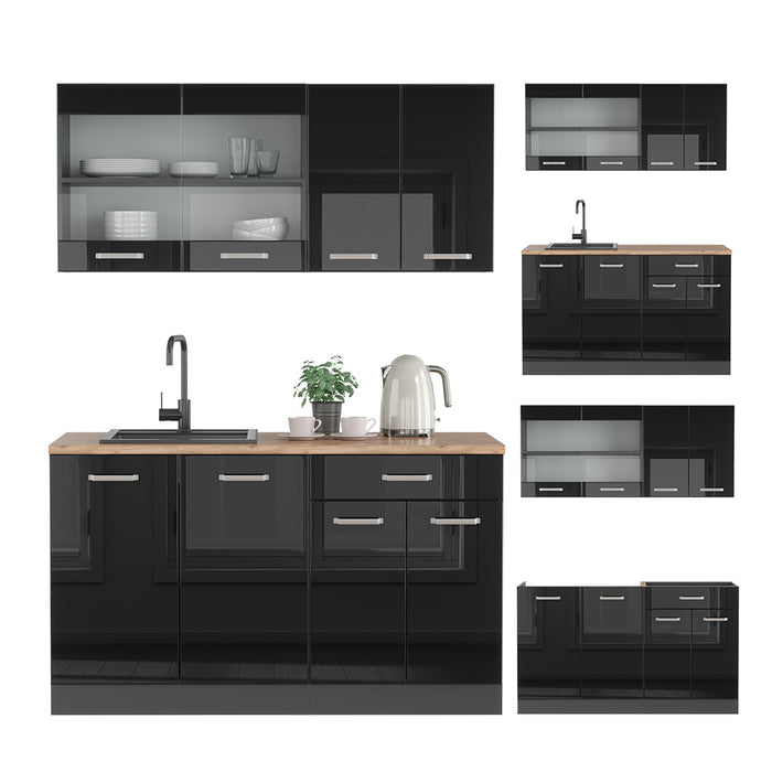 Vicco Cucina monoblocco Nero lucido/antracite 140 cm , PL Rovere