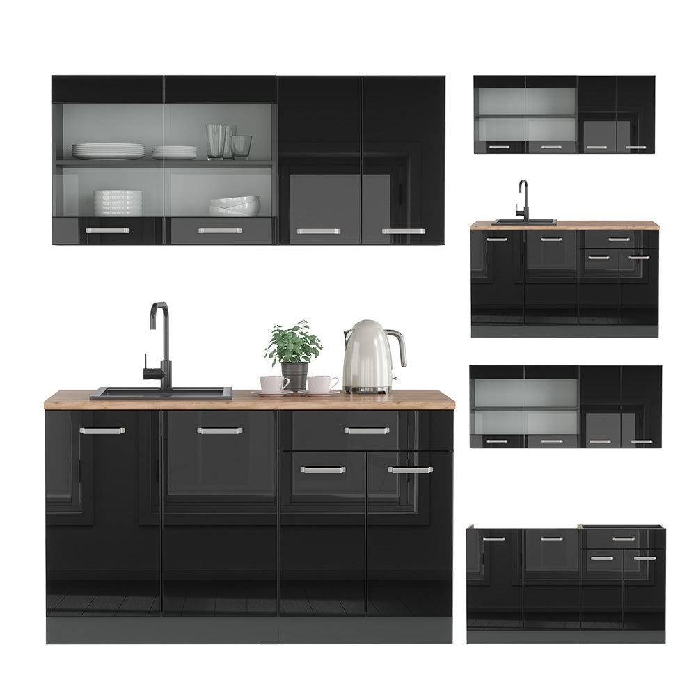 Vicco Cucina monoblocco Nero lucido/antracite 140 cm , PL Antracite