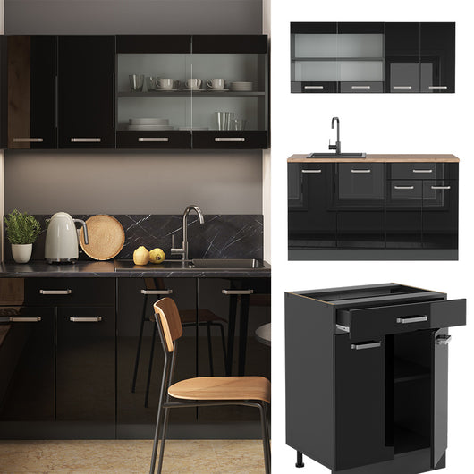 Vicco Cucina monoblocco Nero lucido/antracite 140 cm senza piano di lavoro