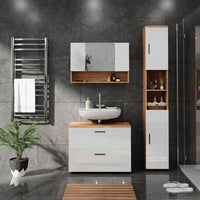 Vicco Set di mobili da bagno Bianco lucido/oro power oak 3 pezzi, base 80 cm