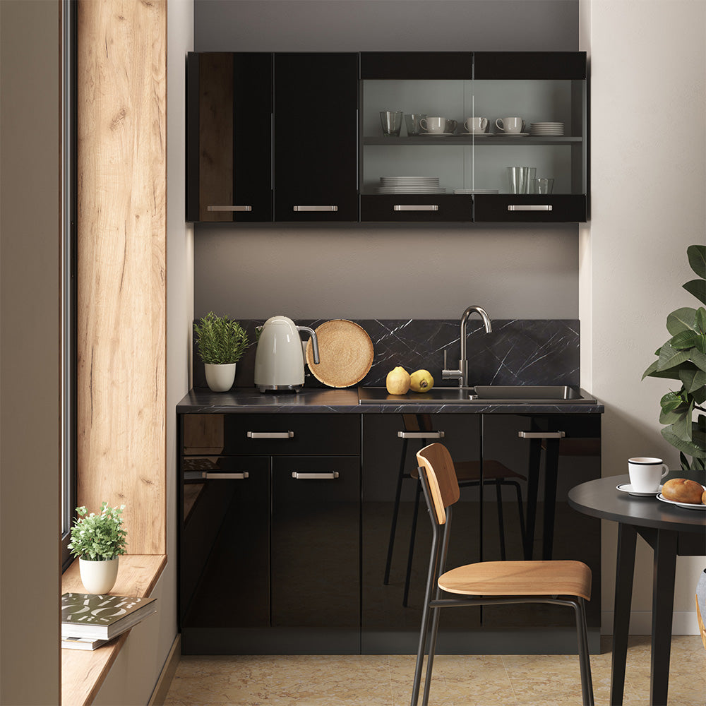 Vicco Cucina monoblocco Nero lucido/antracite 140 cm senza piano di lavoro